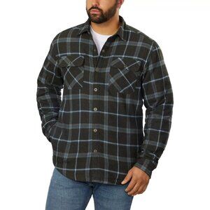 NEW Grizzly Mountain Men's XL Sherpa-Lined Plaid Flannel Shirt Jacket Gray & Blu
